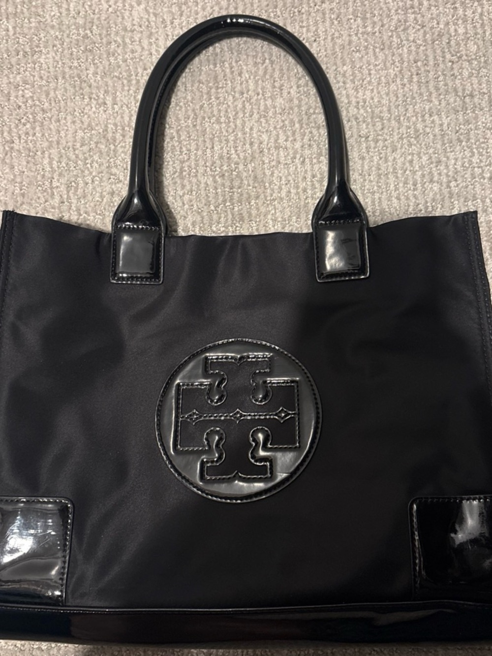Tory Burch Black Nylon Tote with Patent Trim